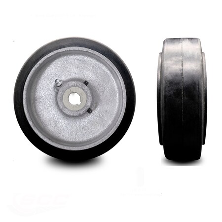 Service Caster 8" x 3" Rubber Tread on Cast Iron Keyed Drive Wheel - 1" Bore - SCC-RSS830-1-KW-2SS